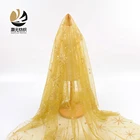China factory superior sale directly yellow star dance skirt tulle mesh fabric with sequins