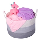 Folding collapsible woven cotton rope kids toy storage laundry basket with lid