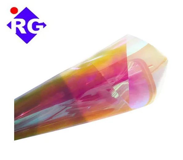 RG High Quality 16mic PET Red Dichroic Iridescent Rainbow Plastic Film For Flower Cellophane Sheets.jpg