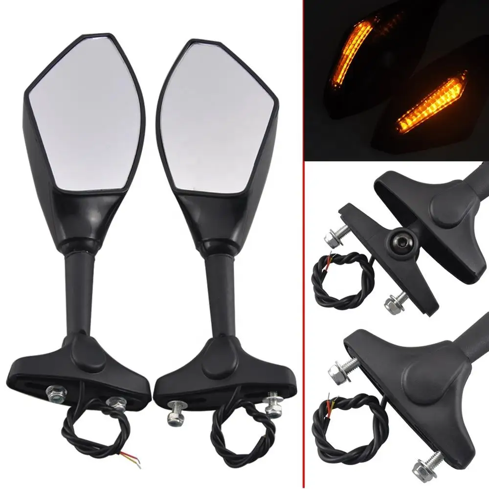 Motorcycle LED Turn Signal Rearview Mirrors For NINJA 6R 9R 650R 250R 636 YAMAHA YZF R1 R6 R6S/ SUZUKI GSXR 600 750 1000 Triumph