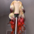 Green Human Hair Wig Brazilian Remy Body Wave Yellow Lace Front Wig Pink Red Bule Purple Ombre Wigs For Women