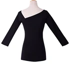 women's autumn crop top solid long sleeve dissymmetry neck T-shirt