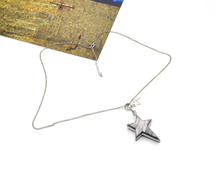 Custom color women stylish bling acrylic star pentagram pendant necklace