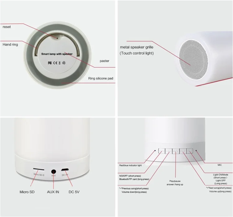 USB Rechargeable Built-in Battery 1800mAH RGB Smart Touch Control Mini Portable Table LED Night Lights