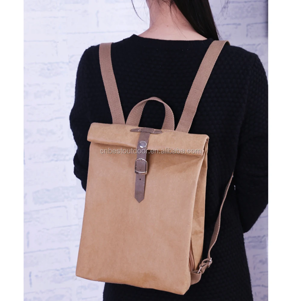 recycle lightweight washable kraft paper backpack bag