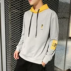 Cotton Polyester Fleece Embroidered Sweatshirt Contrast Stripe Sleeve Fashion Pullover Mens Gray Custom Logo Hoodie