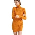 Factory Directly Ladies Winter Autumn Turtleneck Nylon 35% Wool Korean Women Sweater Dress Casual