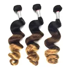 Top Quality Machine Double Weft Raw Brazilian Virgin Human Hair Extensions Ombre 1b/4/27 Loose Wave Bundles