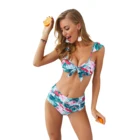 Digital Printed Chest Knotted Two-Piece Split Swimwear Swim Wear Swimsuit Kaftan Beachwear