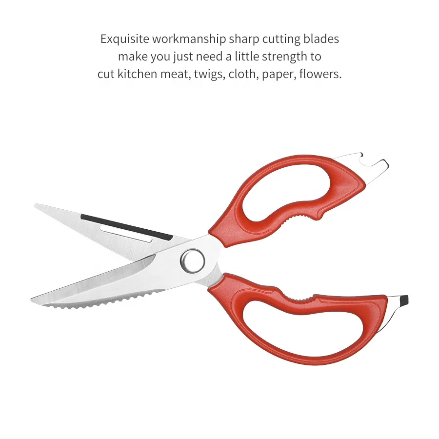 High Quality 8 Inch Pink multifunction Kitchen Scissors Shears with walnut cracker