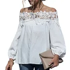 Blouses For Women Fashion Casual Sexy Long Puff Sleeve Off The Shoulder Lace Trim Crop Top Blouses For Women
