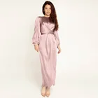 Long Dress 2021 Spring Long Sleeve Satin Dress Pure Color Maxi Casual Dress Women Casual Dress