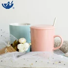 Custom logo home business office coffee cup ceramic mug set with spoon and cover