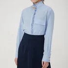 Light blue long sleeve lace button dating casual Women shirt