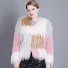 Autumn Winter Fur Jacket Fashion Short Design Handmade Knit Genuine White Pink Raccoon Fur Parket Coat