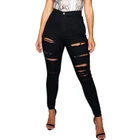 Good Quality Casual Black Hollow Holes Pants Fashion Skinny Stretch Women Denim Jeans