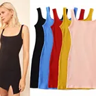 Sexy square collar split thread elasticity slim hips solid color suspenders summer elegant dresses women lady