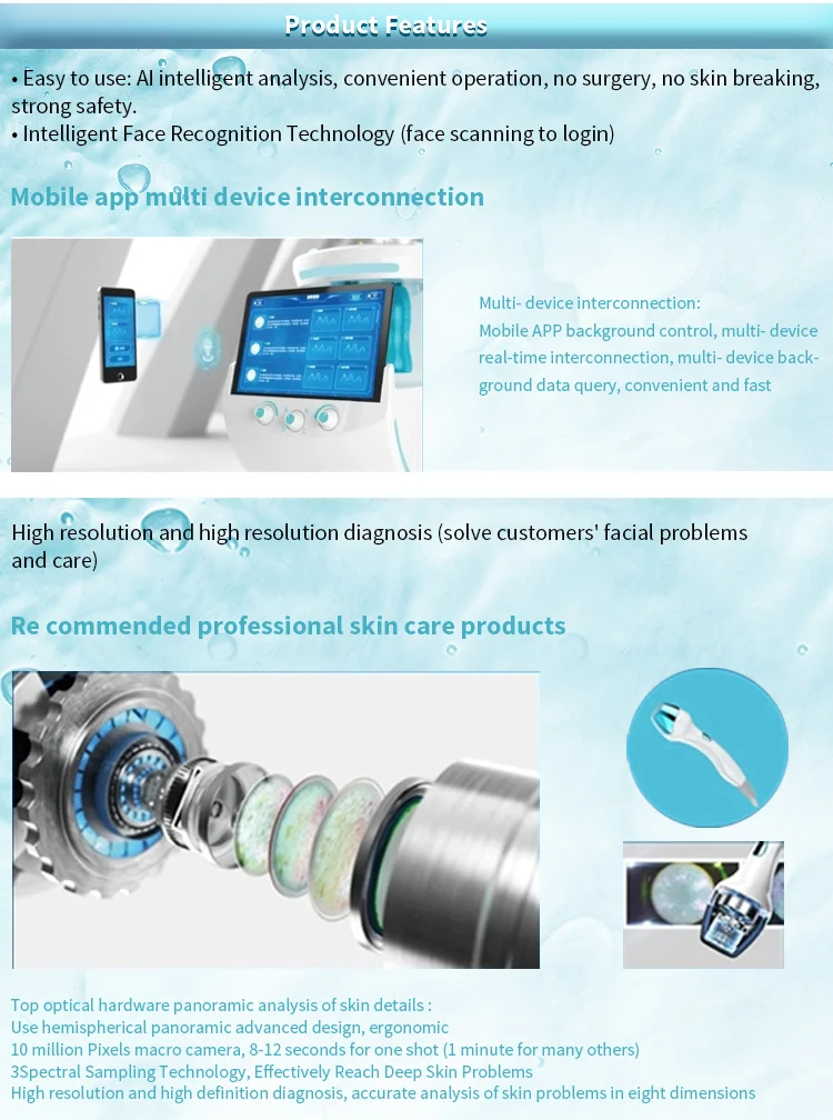 Smart Ice Blue 7 In 1 Skin Jet Peel Facial Ultrasonic Skin Rejuvenation With Skin Analysis Machine