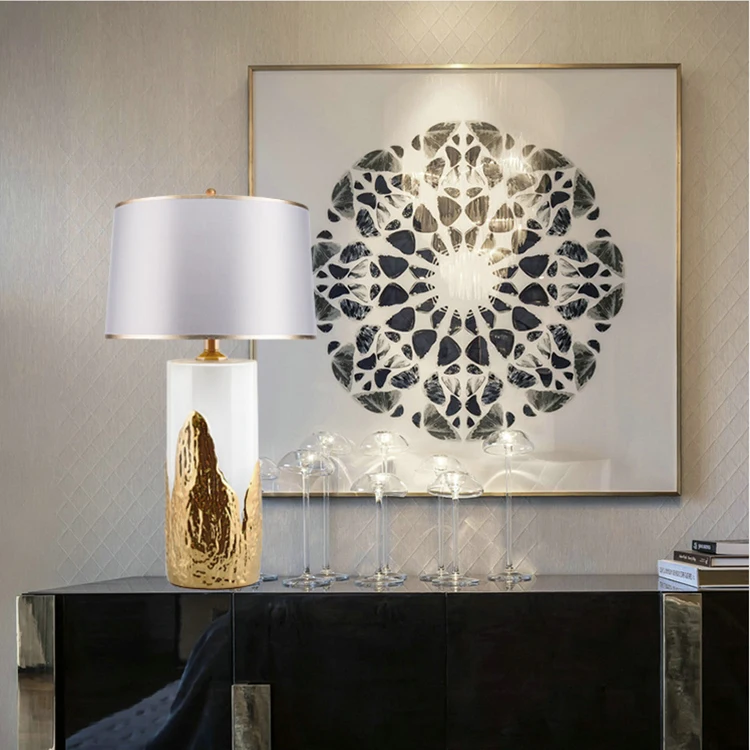 Chinese new style handmade fabric shade porcelain vase ceramic home hotel desk table lamp