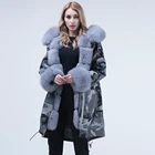 Women Rabbit Women Fox Fur Cuff/collar Parka With Detachable Faux Rex Rabbit Fur Liner Winter Fur Parka