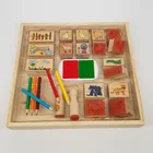 KJWD2011014 custom non toxic wooden craft kids toy rubber stamp with ink pad kit OEM wooden rubber stamp set