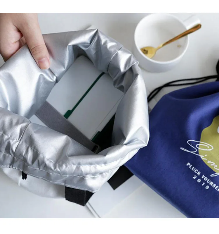 New arrival insulation waterproof lunch bag cotton canvas picnic bag drawstring tote bag