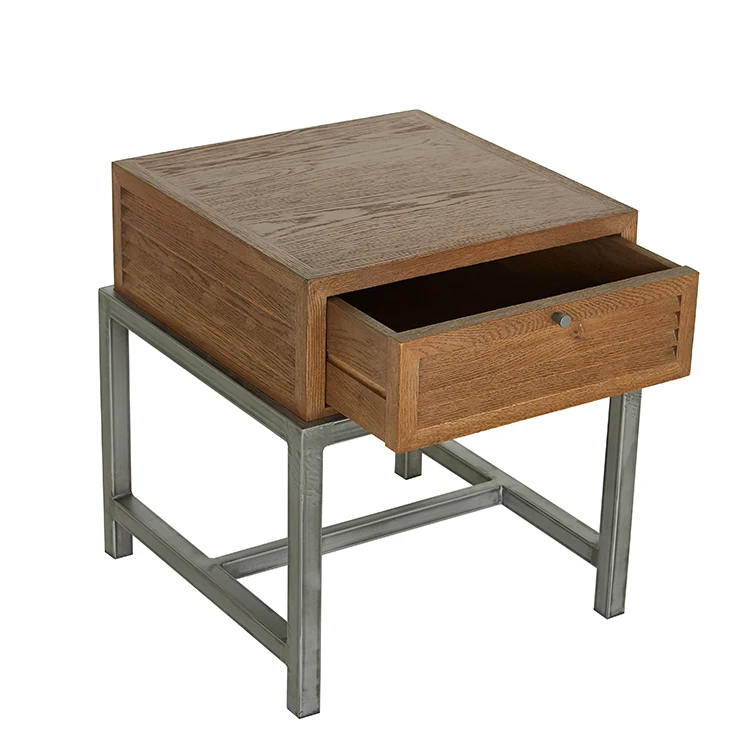 Silver metal shutter drawer oak wooden bedside table nightstand
