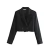 High street style turn down collar long sleeve black color women sexy crop top jacket