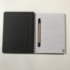 Spiral notebook cowhide brown cover paper notepad with penholder and sticky note paper page marker pen color