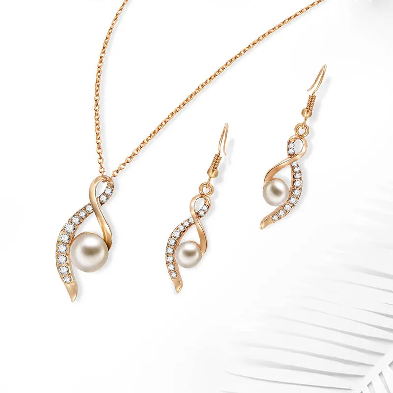 cubic zircon necklace earring pearl pendant jewelry set wedding