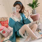 women clothes piyama High quality silk Sleepwear One set New girl cute nighty Wholesale one set Chinese Women Pajamas dress