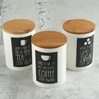 Custom Design Ceramic Porcelain Coffee Tea Sugar Canisters Jars With Bamboo Lid Sets 3