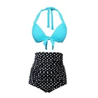 Women's Hanging Shoulder High Waist Tummy Control sexy bikini swimwear dot bottom solid bikini top tankinis swimsuit