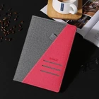 A5 linen PU leather hard cover red notebook with pockets and pen loop