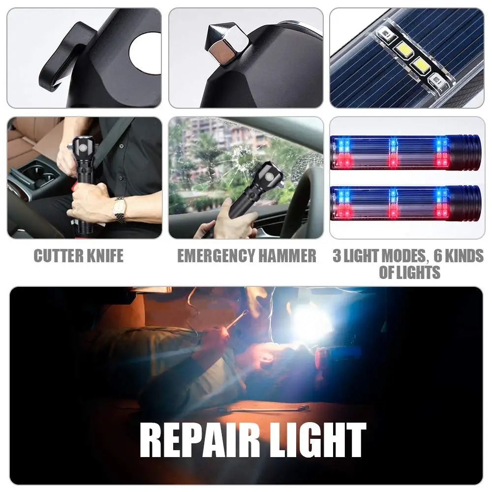 Solar Powered Safety Hammer Flashlight Multi-functional Lamp Torch Car Emergency Equipment with Power Bank USB Charger and more.jpg