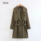 2020 ladies windproof jacket Fashionable casual simple belt double breasted fall trench coat long Lightweight Jacket