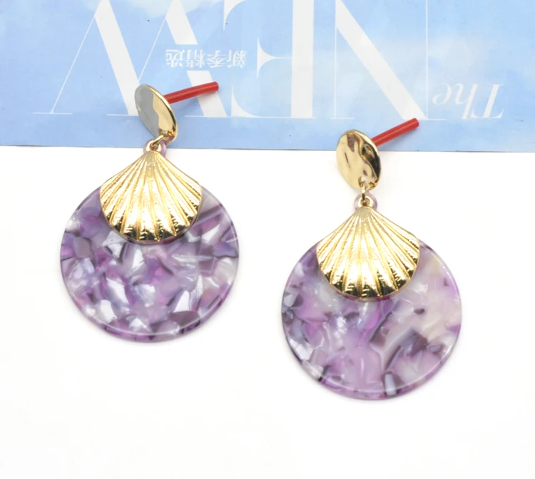 2021 USA Trendy gold alloy shell abstract boutique glam acetate round drop earrings