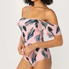 Sexi Photo One Piece Swimsuit Vintage Off Shoulder Ruffled Bathing Suits Tropical Palm Print Woman Swim Dress
