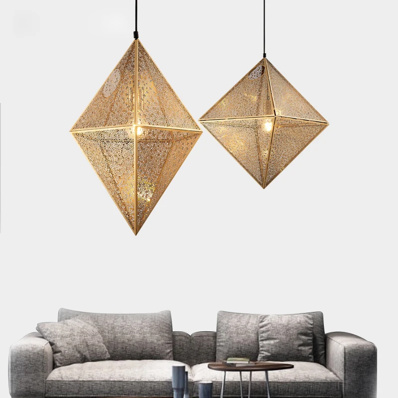 Fashion web etched  Polyhedron stainless steel pendant light led Etching Light Simple Chandelier