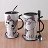 Cartoon Milk Tea Unique Porcelain 600ml Cute Cat Ceramic big coffee mug with Lid & Spoon
