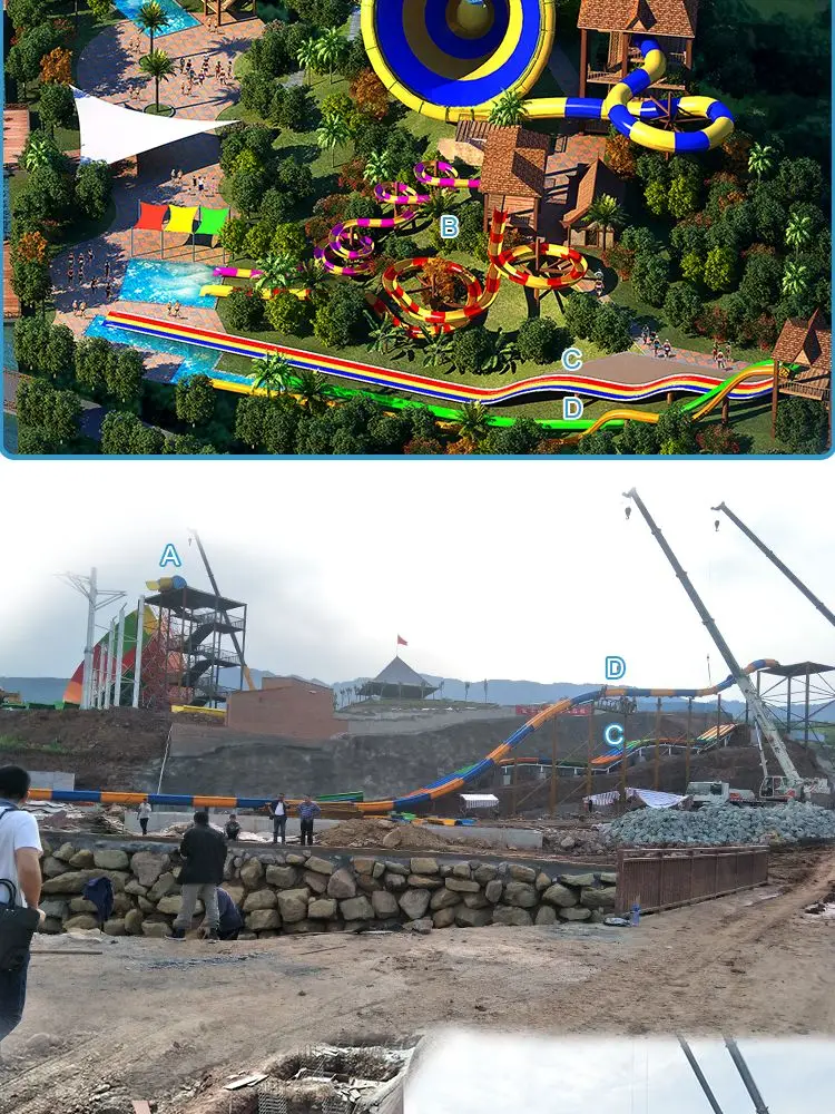 Outdoor Use Fiberglass Water Slide with Combination Available and Color Customized for Amusement Parks