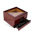 Wholesale modern high-end glass top cedar wooden desktop tobacco humidor cigar box wooden with digital hygrometer
