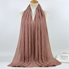 2019 latest multi color solid muslim scarf women pleat chiffon shawl