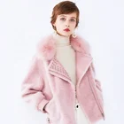 New Winter fur Motorcycle Aviator Jacket Cashmere Wool Coat With Real Fox Fur Collar