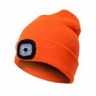 Custom OEM Plain color cheap acrylic warm winter hat hiking use knitted promotion LED beanie