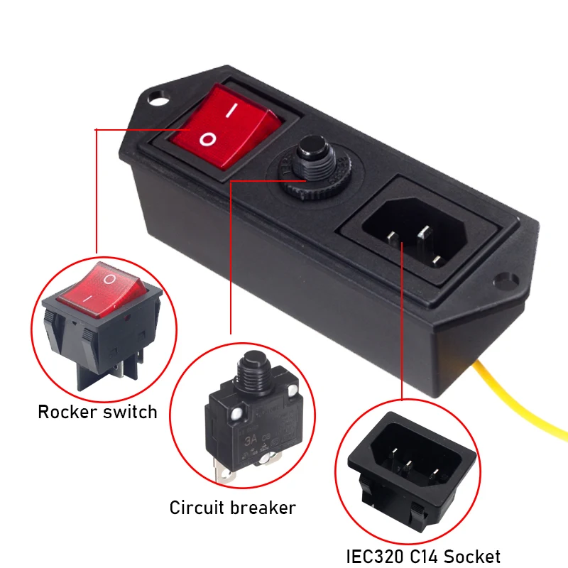 20a Iec C14 Power Inlet Socket With Led Rocker Switch With Overload