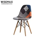 Modern Nordic Style Restaurant Cheap Velvet Dining Room Wooden Leg Patchwork Fabric Upholstered Dining Chair