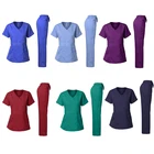 Women short sleeve tops scrubs uniforms medical + pants hospital nurse uniform medical scrub