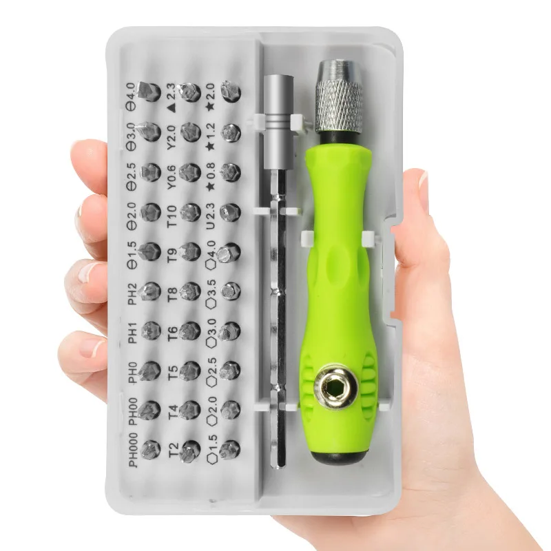 32 in 1 Travel Portable Interchangeable Insulated Pocket Screwdriver Tools Gadgets Set for Phone, Glasses, Green