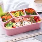 Wheat Straw 4 Compartments Plastic Transparent Lunch Box For Office Insulated Lunch Box For Kids Recycle Clear Lunch Box